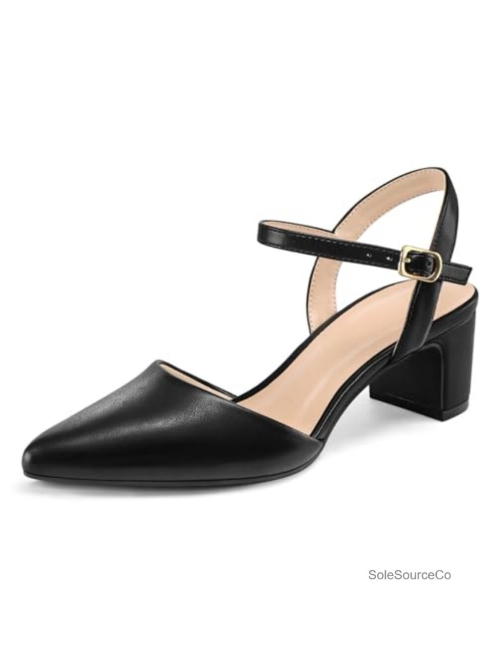 Women's Pumps 2 Inch Chunky Block Heel Slingback Ankle Strap Pointed Toe